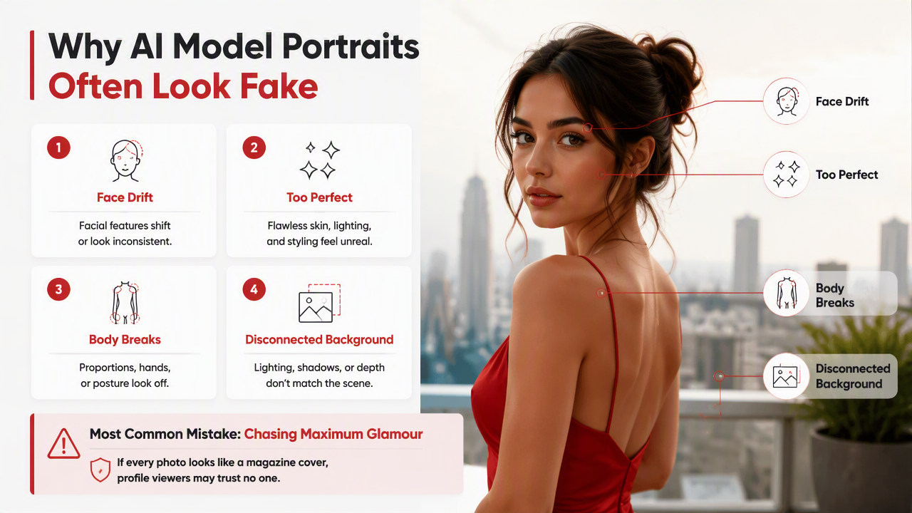 Illustration for What mistakes make AI model portraits look fake?
