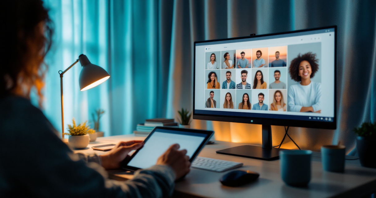 Hands organizing personal photos for realistic AI dating profile image generation at home