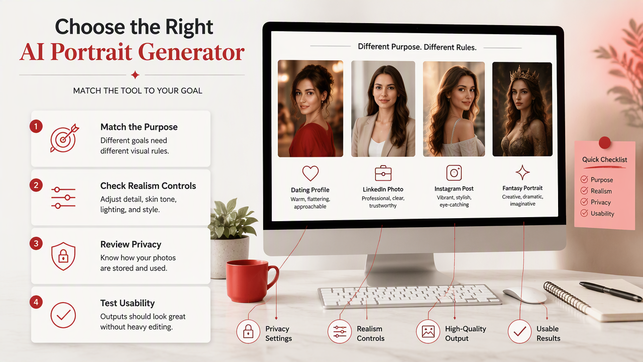 Illustration for How should women choose an AI portrait generator?