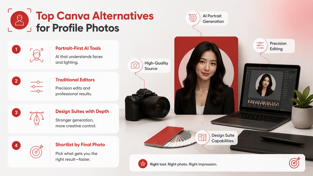 Illustration for Which Canva AI photo editor alternatives for profile photos are worth shortlisting?