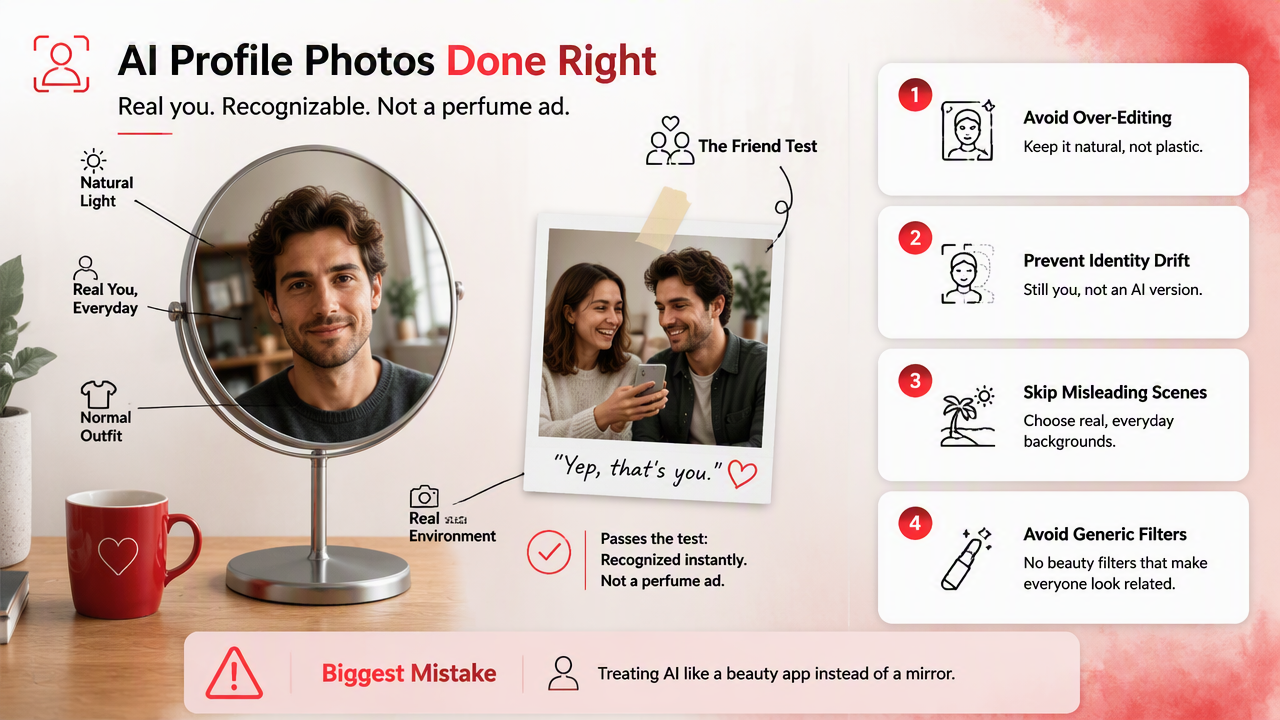 Illustration for What should you avoid when editing AI profile photos?