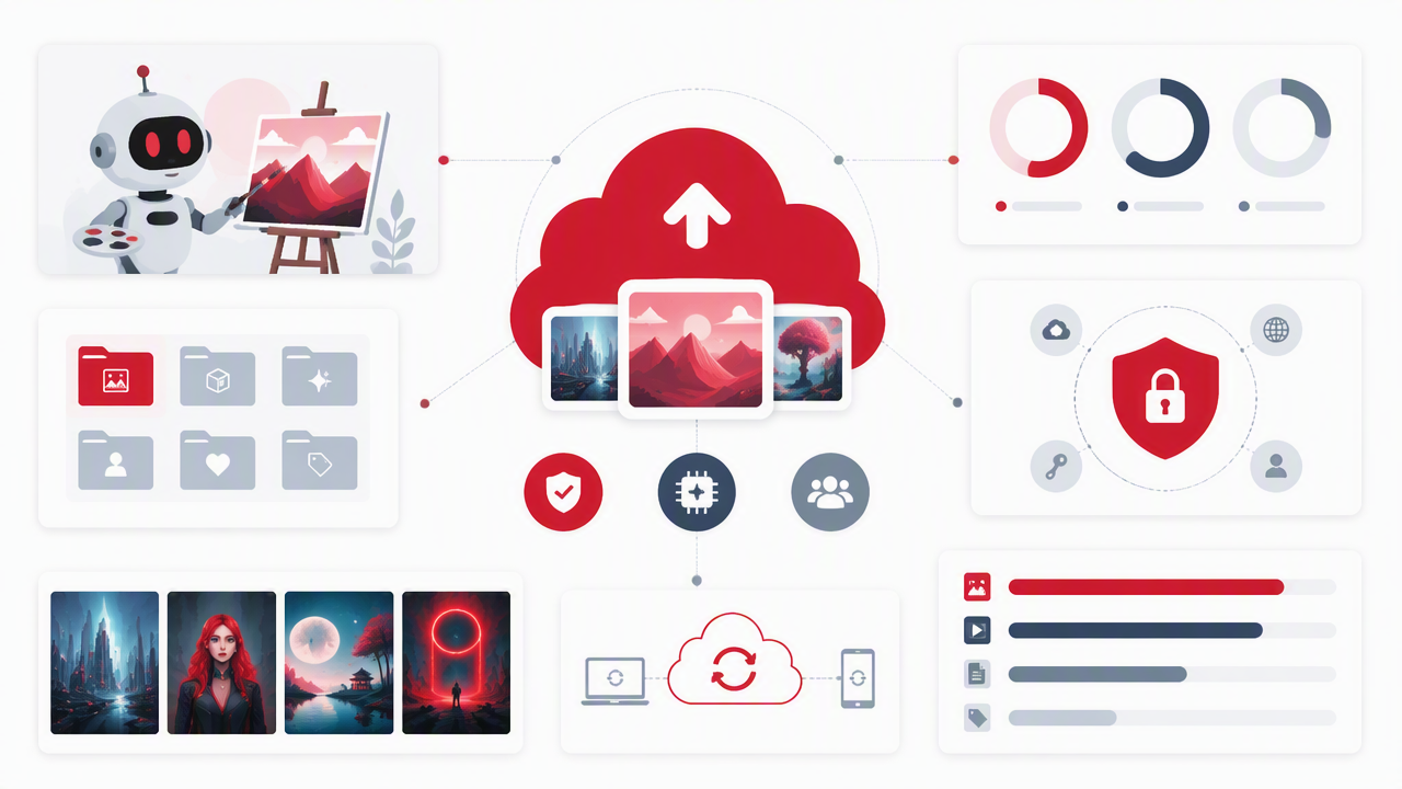Infographic summarizing key insights about Cloud Photo Storage for AI-Generated Photos: A 2026 Guide