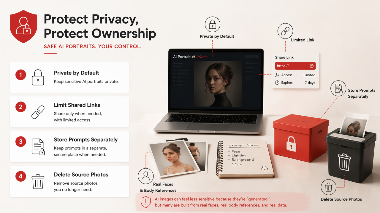 Illustration for How do you protect privacy and ownership when storing AI photos?