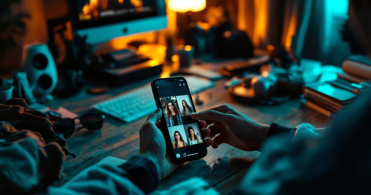 Dating profile photo mistakes shown through unclear selfies and poor lighting on a smartphone