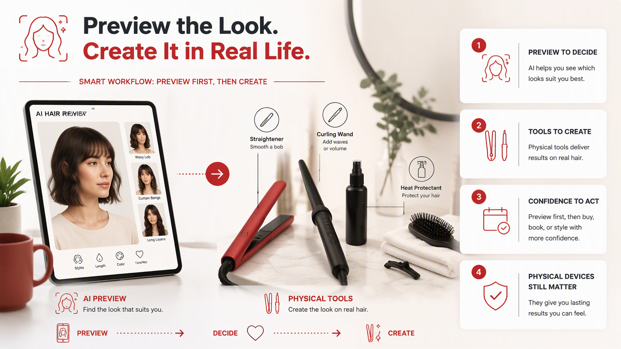 Illustration for How do AI previews compare with hair styling tools?