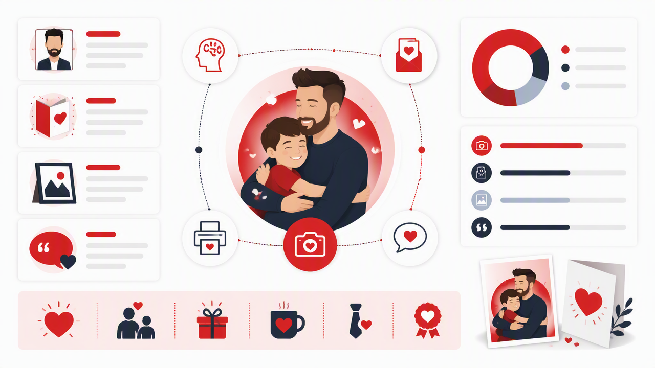 Infographic summarizing key insights about Happy Fathers Day Photo Ideas: AI Portraits, Cards, Prints, and Captions for 2026