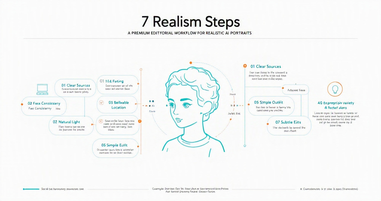 Infographic showing seven steps for making AI photos look realistic.