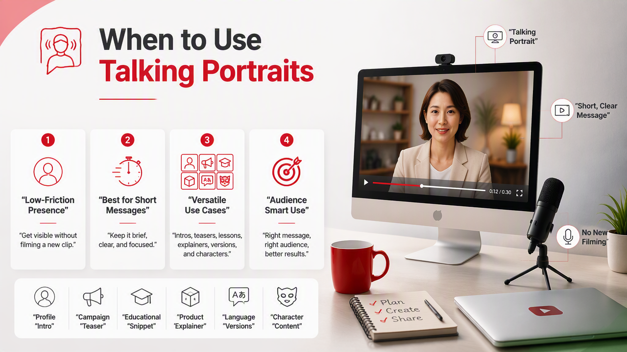 Illustration for Where do creators and professionals use talking portraits?