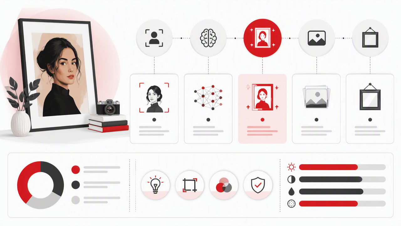 Infographic summarizing key insights about Photo and Prints From AI Portraits: How to Get Frame-Worthy Results