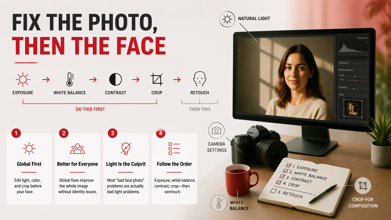 Illustration for How should you edit lighting, color, and crop first?