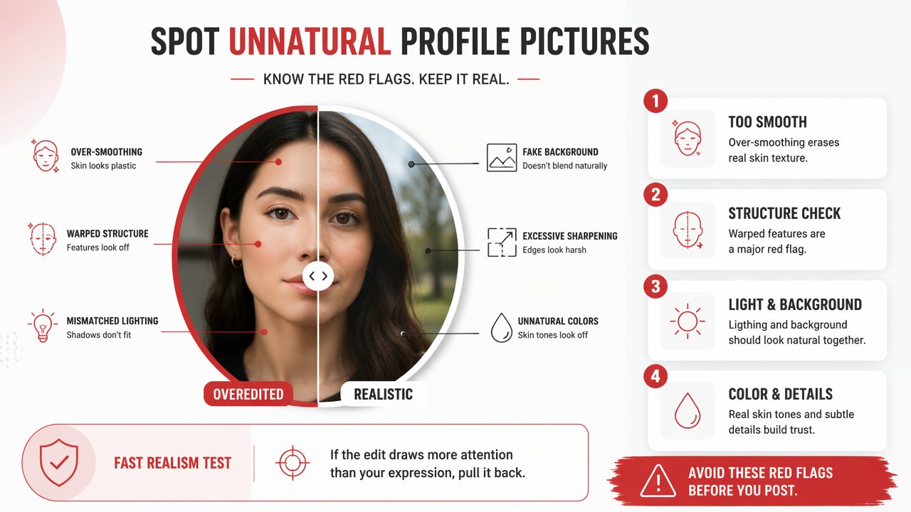 Illustration for What editing red flags make profile pictures look unnatural?