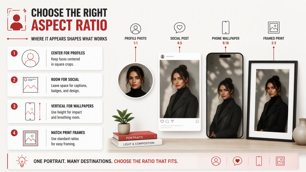 Illustration for Which aspect ratio fits each AI portrait use?