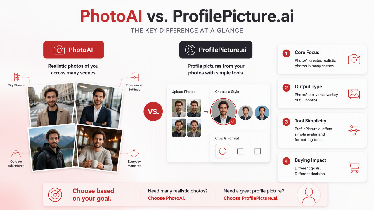 Illustration for What is the main difference between PhotoAI and ProfilePicture.ai?