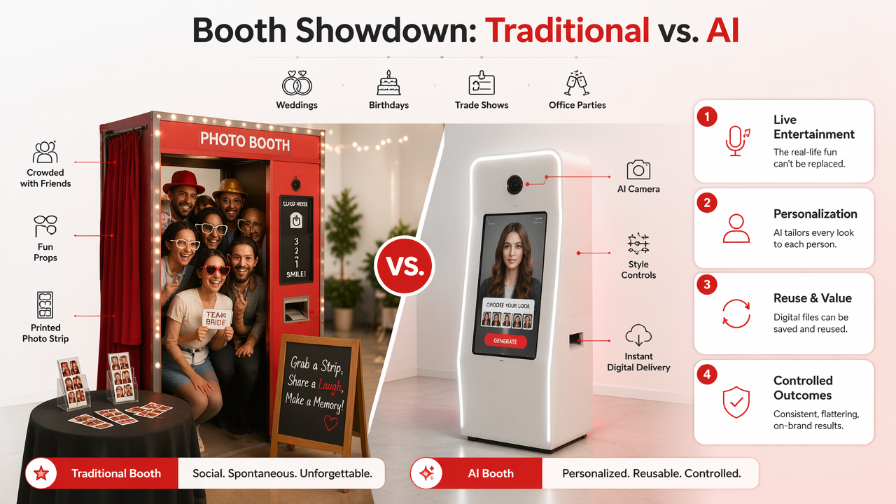 Illustration for Photobooth photo booth vs AI photo booth: quick comparison