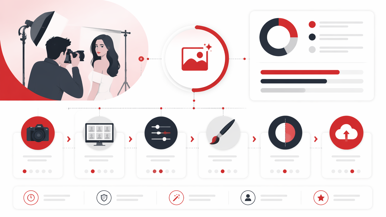 Infographic summarizing key insights about Photoshoot Editing: A Modern Workflow for Better Portraits