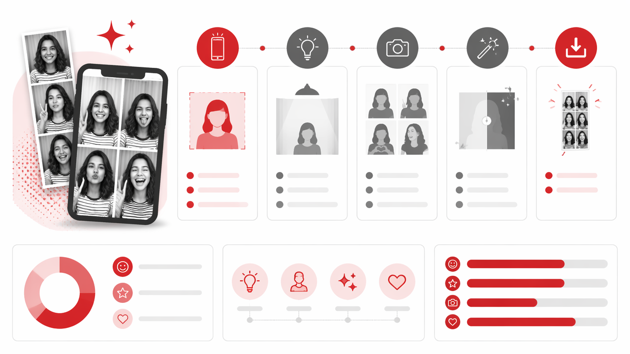Infographic summarizing key insights about Picture Booth Photos From Selfies: How to Get the Booth Look Without the Booth