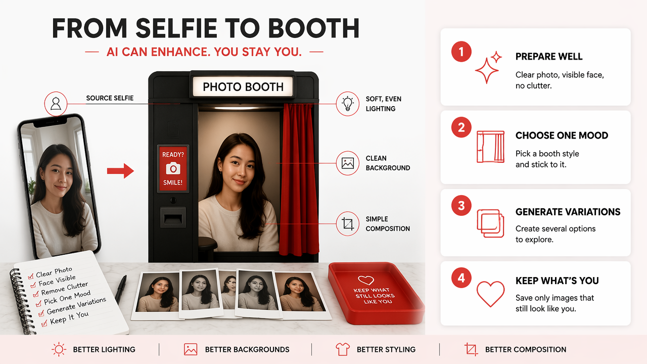 Illustration for How do you turn selfies into booth-style portraits?