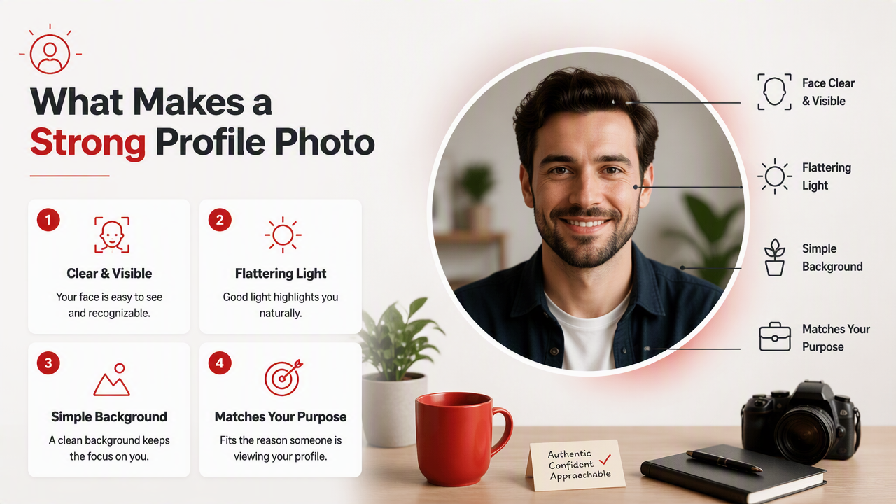 Illustration for What makes a strong profile photo?
