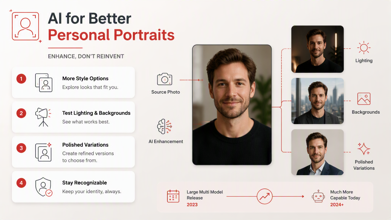 Illustration for How can AI improve personal portraits without making them fake?