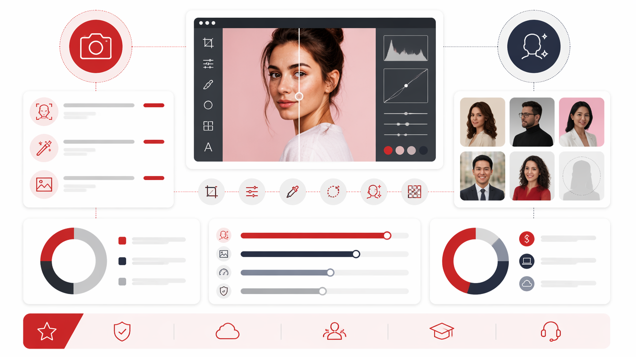 Infographic summarizing key insights about Software for Editing Images: The 2026 Buyer’s Guide for Better Portraits, Profiles, and AI Photos