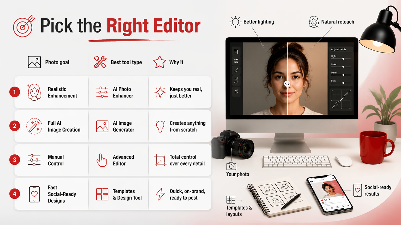 Illustration for Which image editing tool fits your photo goal?