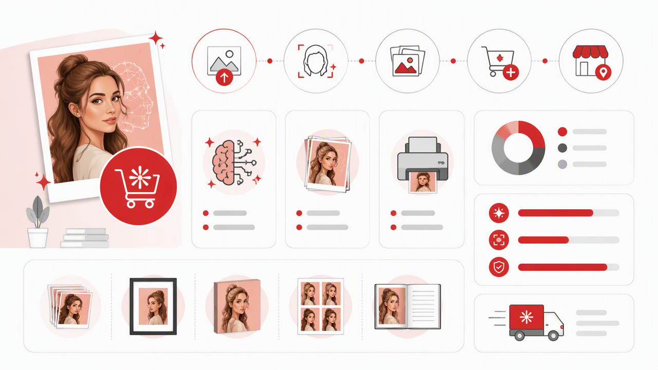 Infographic summarizing key insights about Walmart Photo Developing AI Photos: How to Print AI Portraits in 2026
