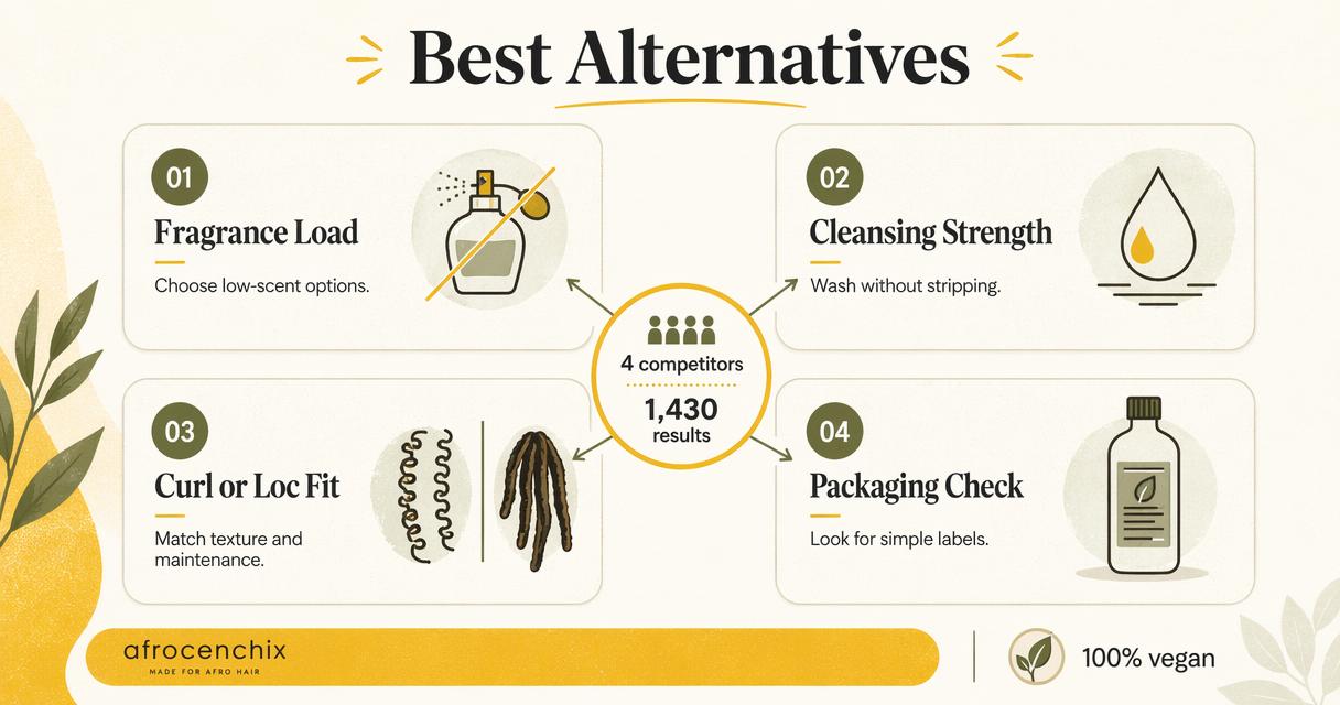 Editorial infographic comparing sensitive scalp factors for Afrocenchix alternatives.