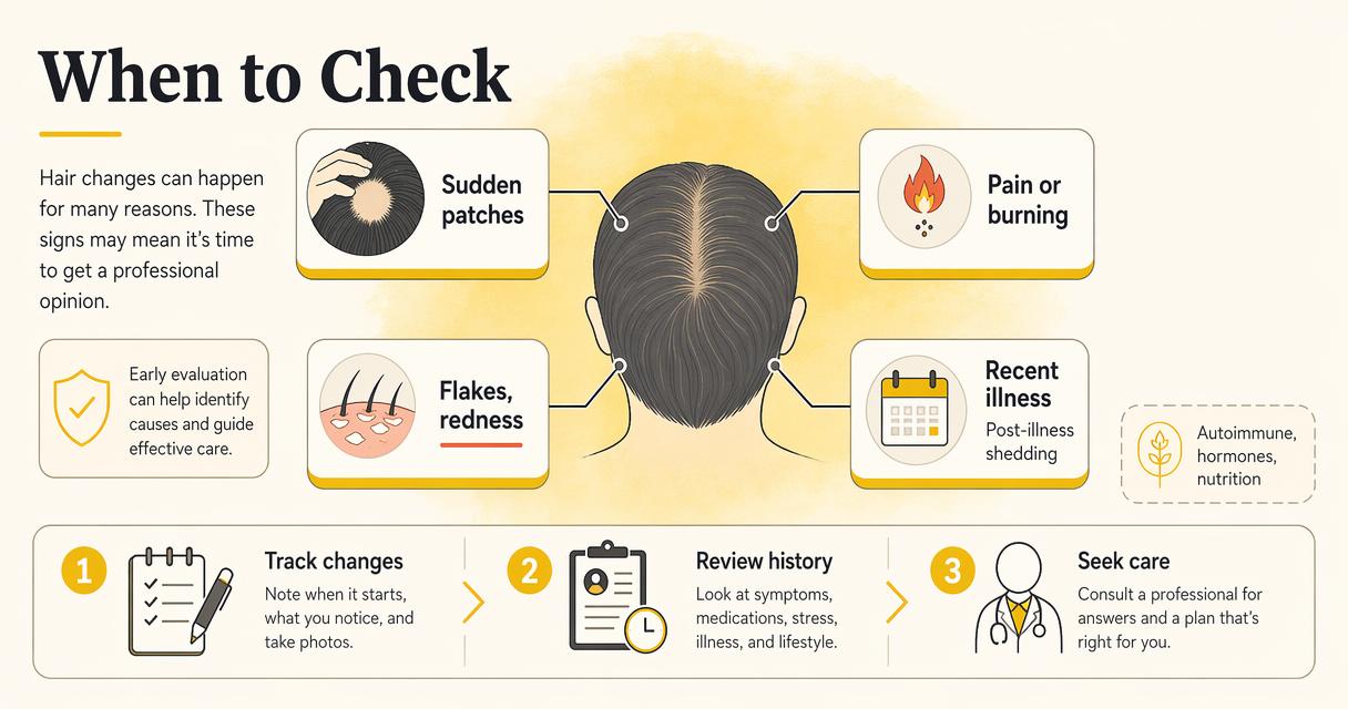 Annotated diagram showing warning signs that hair loss should be checked by a professional.