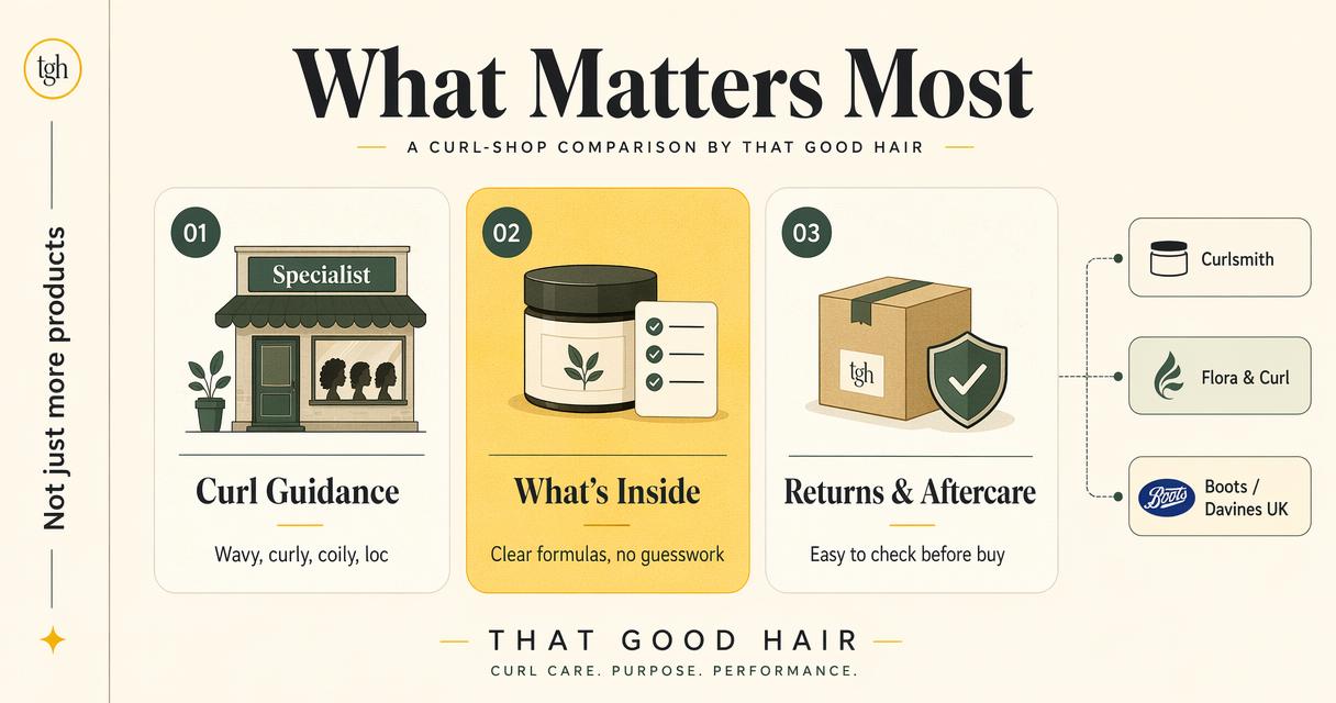 Infographic comparing what makes a UK curly hair store worth choosing.