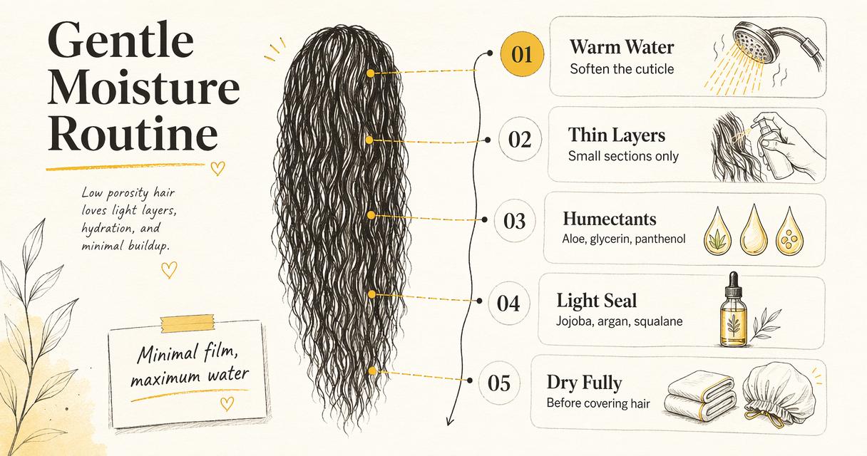 Annotated guide showing warm water, thin layers, light sealing, and drying fully