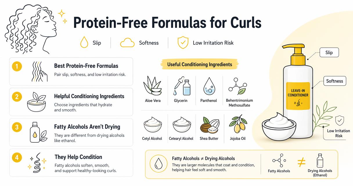 Illustration for What ingredients suit protein-free curls and reactive scalps?
