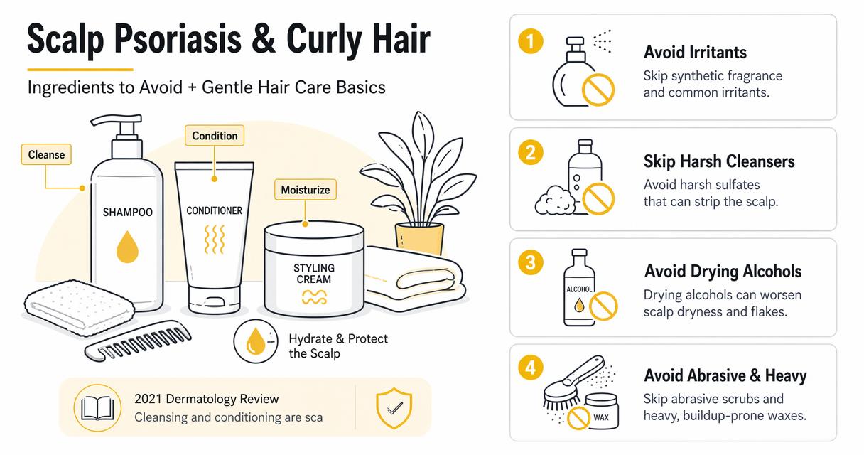 Illustration for What are the scalp psoriasis ingredients to avoid in curly hair products?