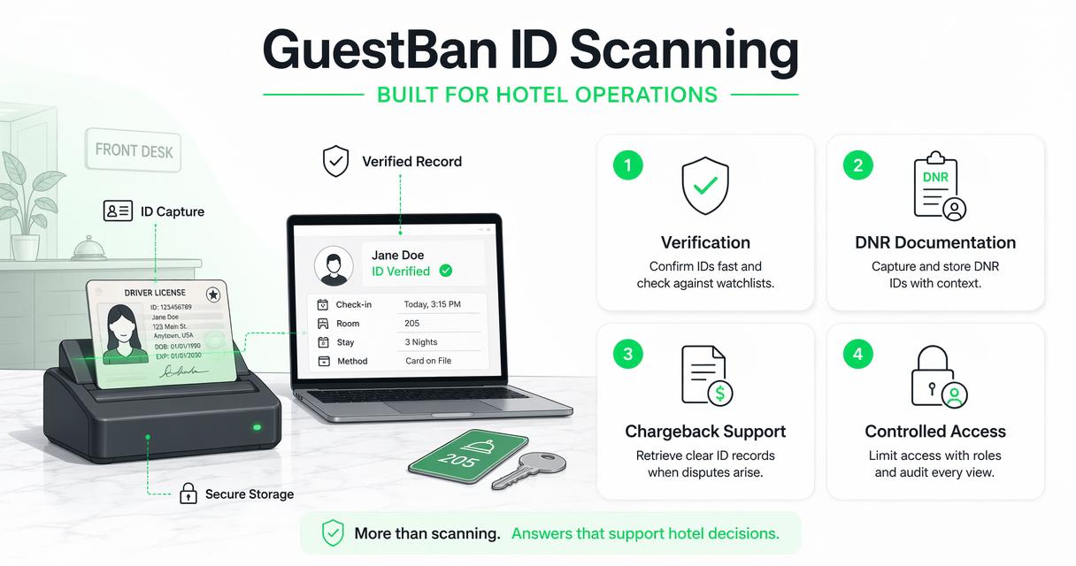 Illustration for How GuestBan ID Scanning handles hotel ID records
