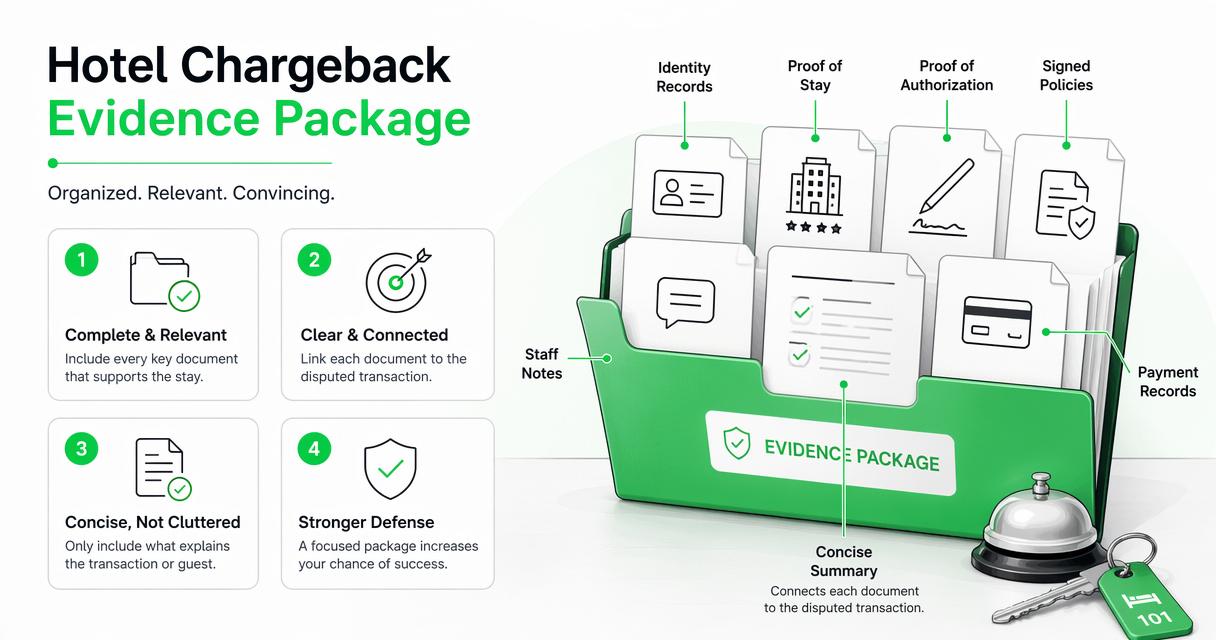 Illustration for What should a hotel chargeback evidence package include?