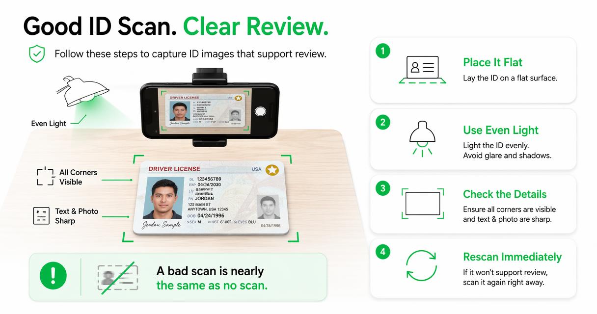 Illustration for How should agents capture a readable ID image?