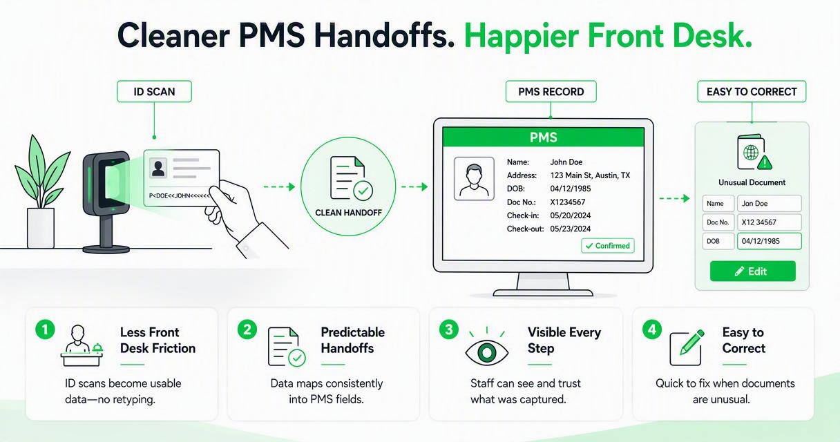 Illustration for How do PMS handoffs reduce front desk friction?
