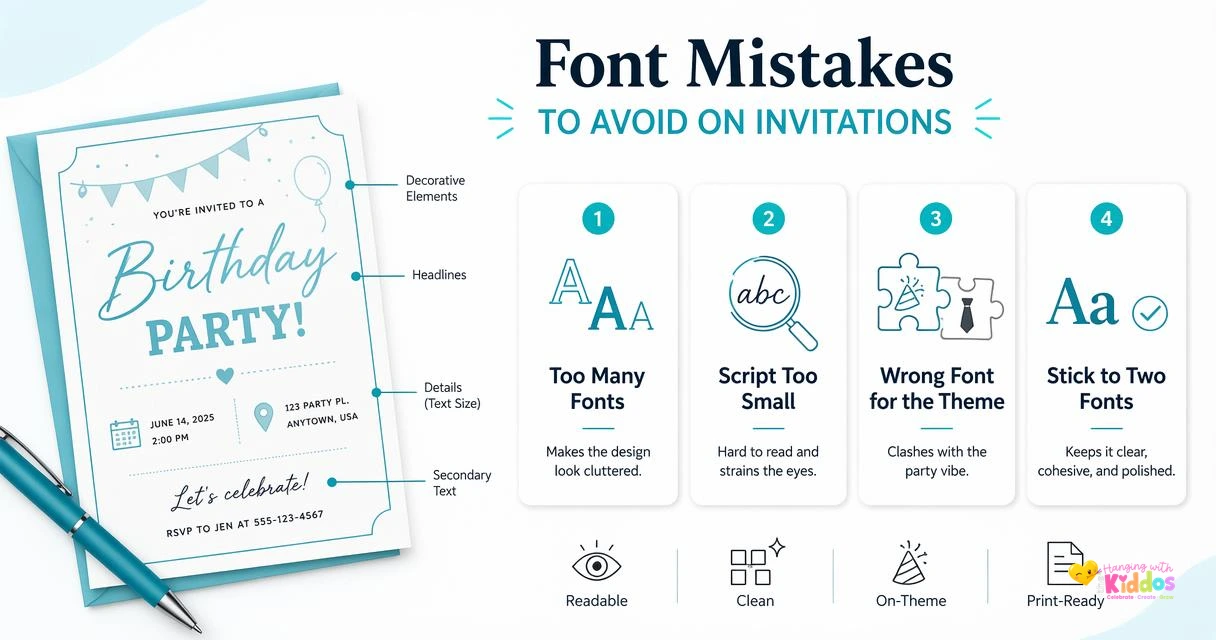 Illustration for What font mistakes make invitations look less polished?