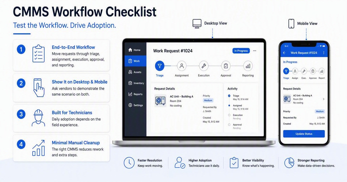 Illustration for Core workflow checklist for work orders and assets