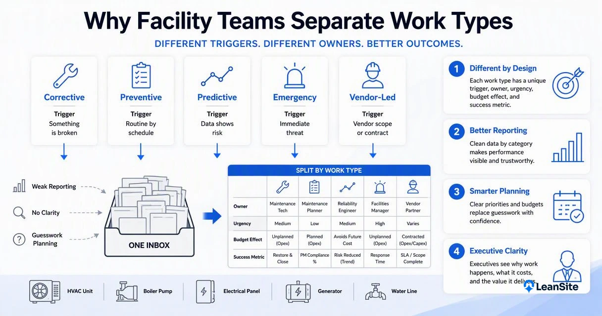 Illustration for Which work types should every facility team separate?