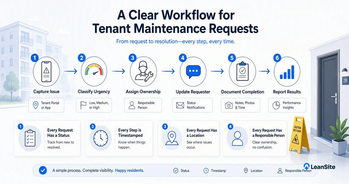 Illustration for How should tenant requests move from intake to closeout?