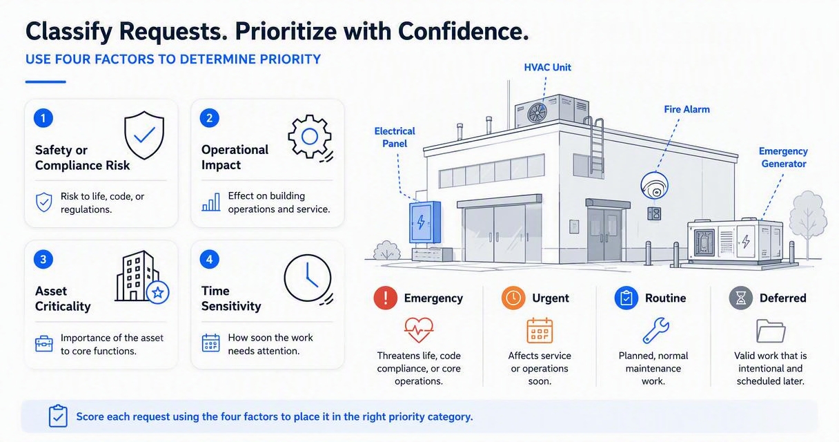Illustration for How should teams classify emergency, urgent, routine, and deferred requests?